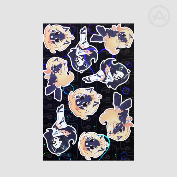 Kat Heart-Holographic Stickers Pack - (9 Stickers per sheet)