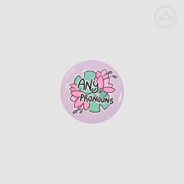 Any Pronouns - holo star Badge