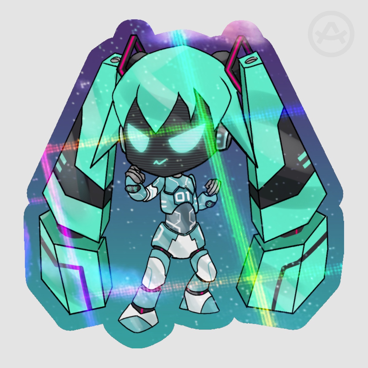 Robot Miku Colored Edge Die Cut Sticker