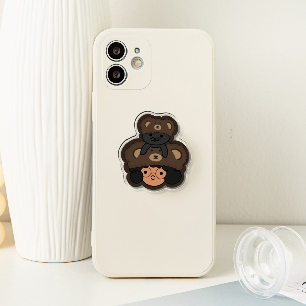 Atiredcloud Teddy Hat Acrylic Airbag Phone Holder - 1.96"(50mm), Clear