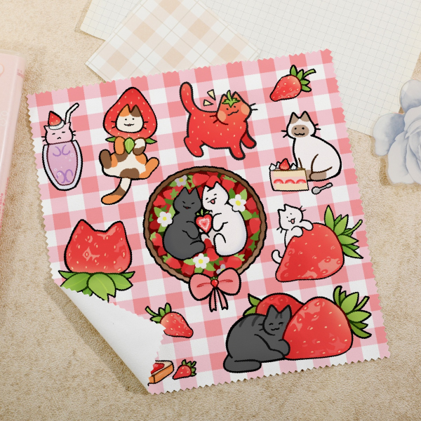 Strawberry Cat Glass Cloth