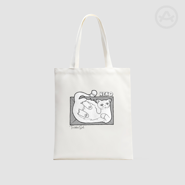 Neko Cat Horizontal Part-print Canvas Tote Bags - 13.7″x15.7″(35x40cm)