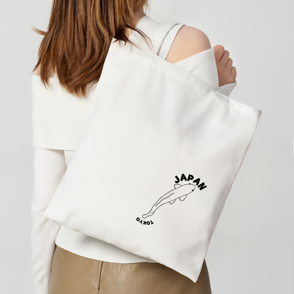 Japanese Koi Horizontal Part-print Canvas Tote Bags - 13.7″x15.7″(35x40cm)