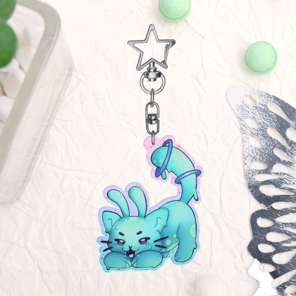 Alien Kitten BLUE Colored Edge Acrylic Keychains