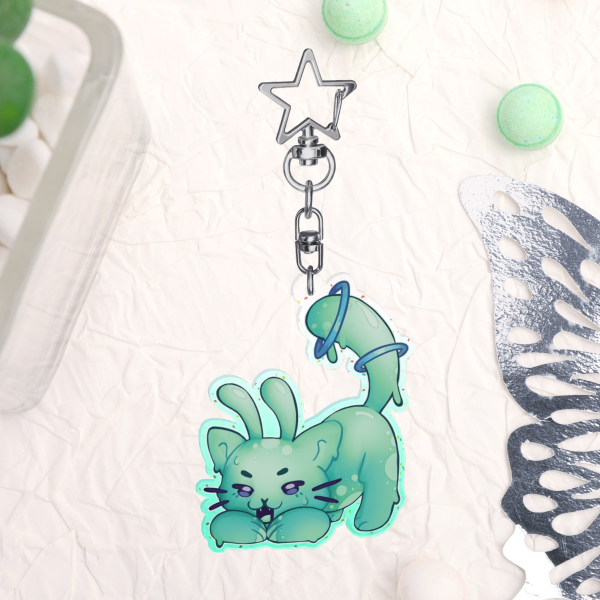 Alien Kitten LIGHT GREEN Colored Edge Acrylic Keychains