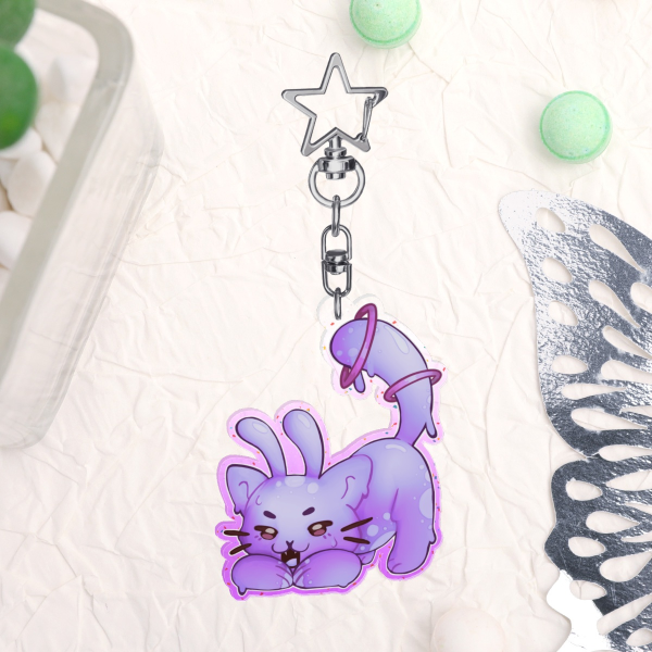 Alien Kitten PURPLE Colored Edge Acrylic Keychains