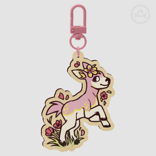Seasonal Deer Wood Keychain - Spring