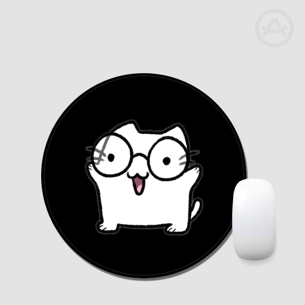 Nerd Cat - Black Mouse pad