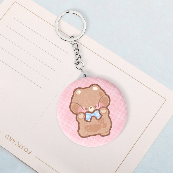 Squishy Bear Plush Badge Mirror Keychain