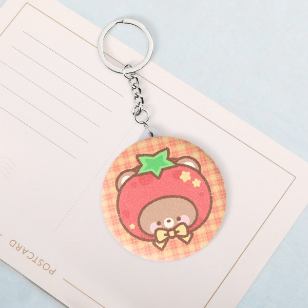 Tomato Bear Plush Badge Mirror Keychain