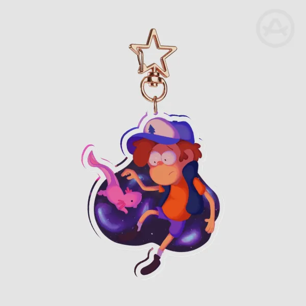 Dipper and the Axolotl Gravity Falls Acrylic Keychain