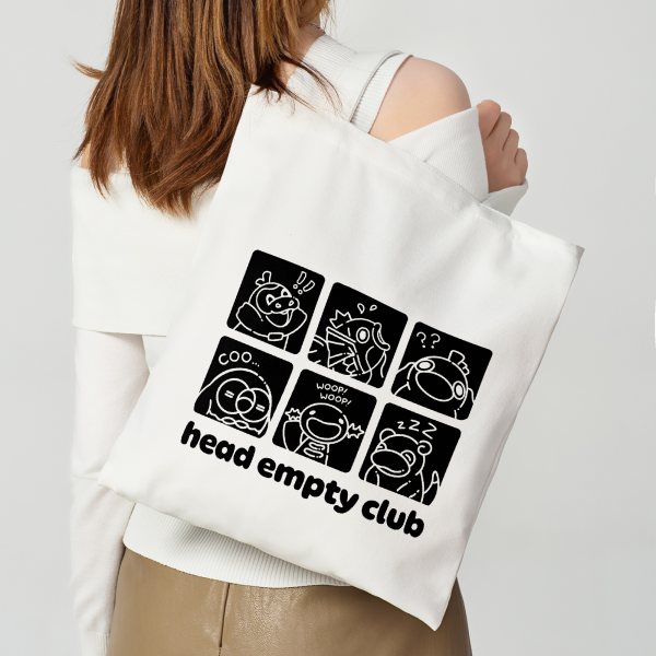 Head Empty Club Black & White Vertical Tote Bag