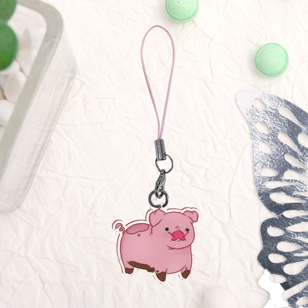 Gravity Falls Waddles Glitter Acrylic Phone Charm Keychain