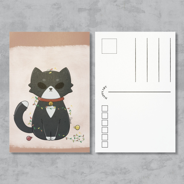 Christmas Cat With Lights Postcards