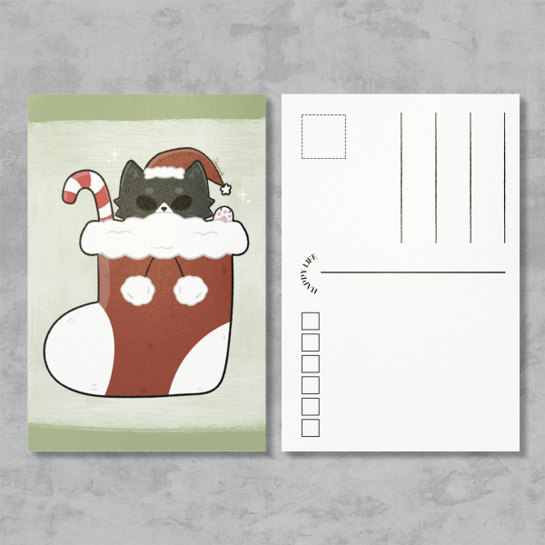 Christmas Cat In Stocking Postcards