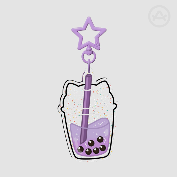 Taro Bubble Tea Glitter Acrylic Keychains
