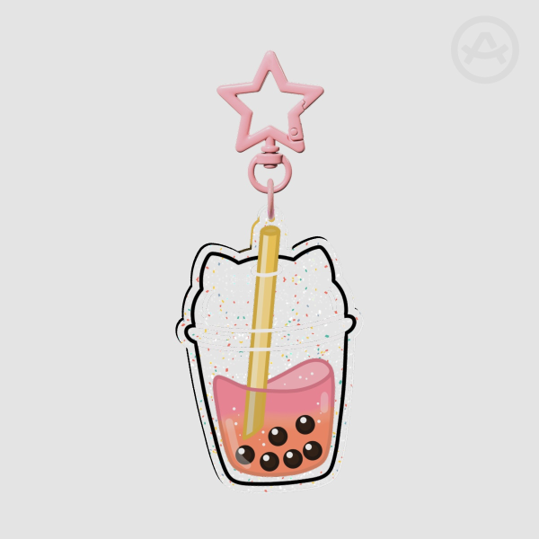 Peach Bubble Tea Glitter Acrylic Keychains