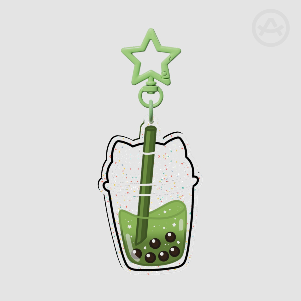 Matcha Bubble Tea Glitter Acrylic Keychains