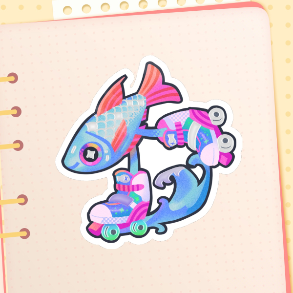 Skating Fish Foil-finished sticker