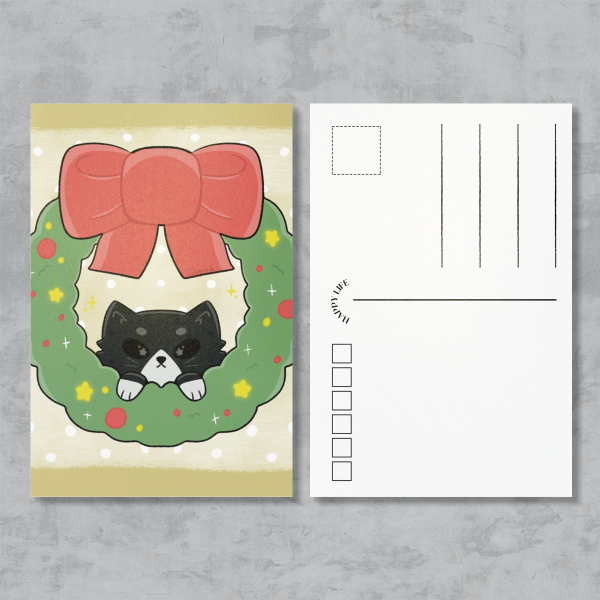Christmas Cat Peeking from Wreath Postcards
