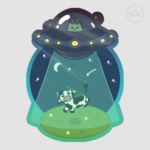 Cow Abduction Colored Edge Die Cut Stickers