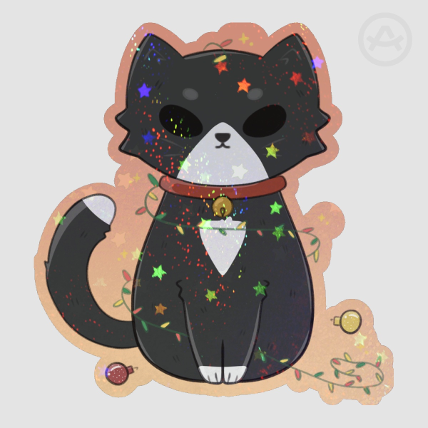 Christmas Cat with Lights Colored Edge Die Cut Stickers