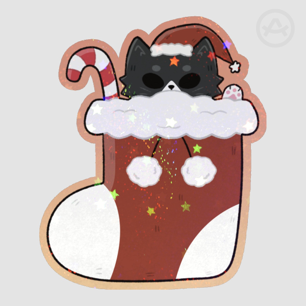 Christmas Cat in Stocking Colored Edge Die Cut Stickers