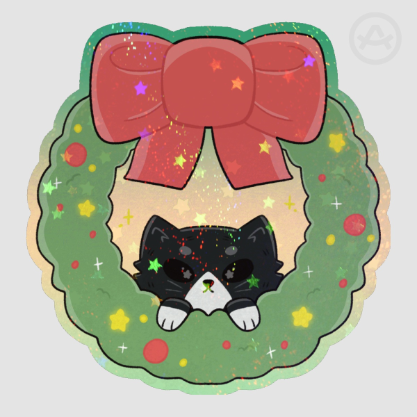 Christmas Cat in Wreath Colored Edge Die Cut Stickers