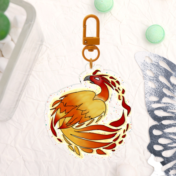 Firebird Clear Glitter Acrylic Keychain