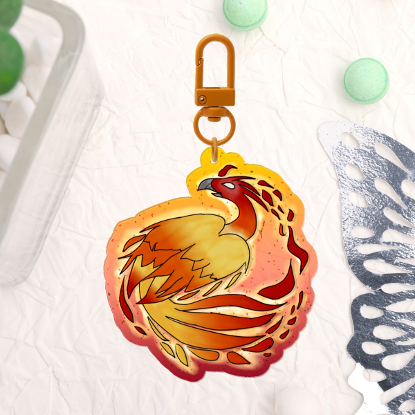 Firebird Glitter Acrylic Keychain