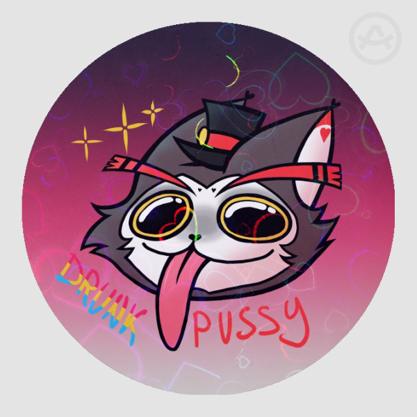 Husker (Drunk Cat) Colored Edge Die Cut Stickers