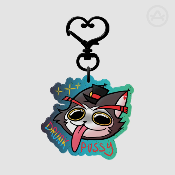 Husker (Drunk Cat) Colored Edge Acrylic Keychains