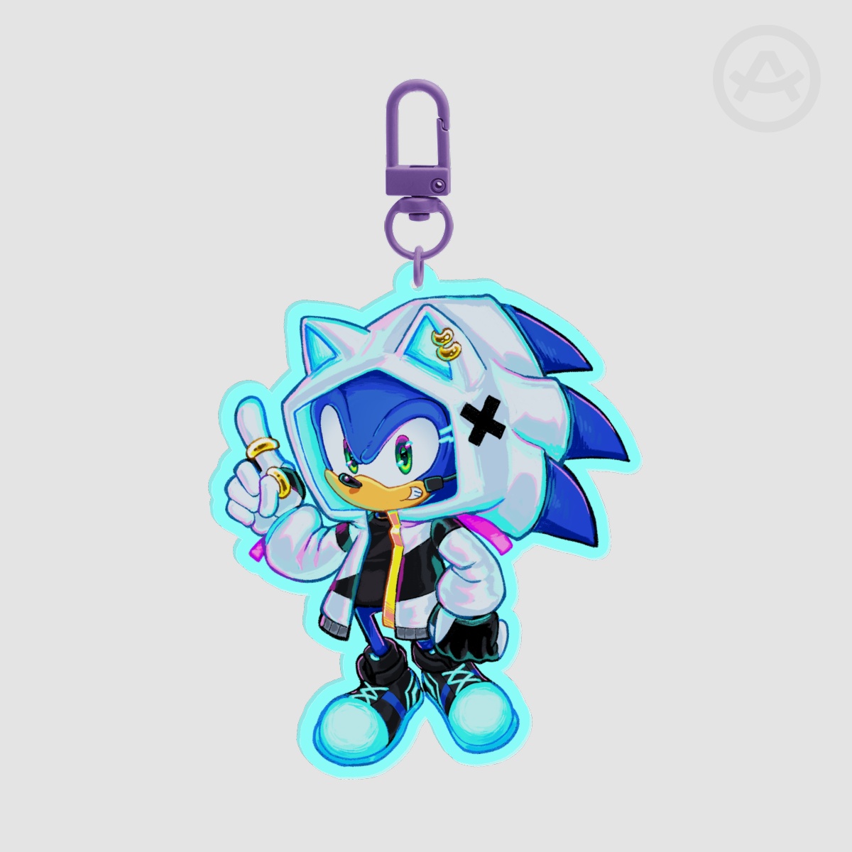 Blue Neon Hedgehog Acrylic Keychain