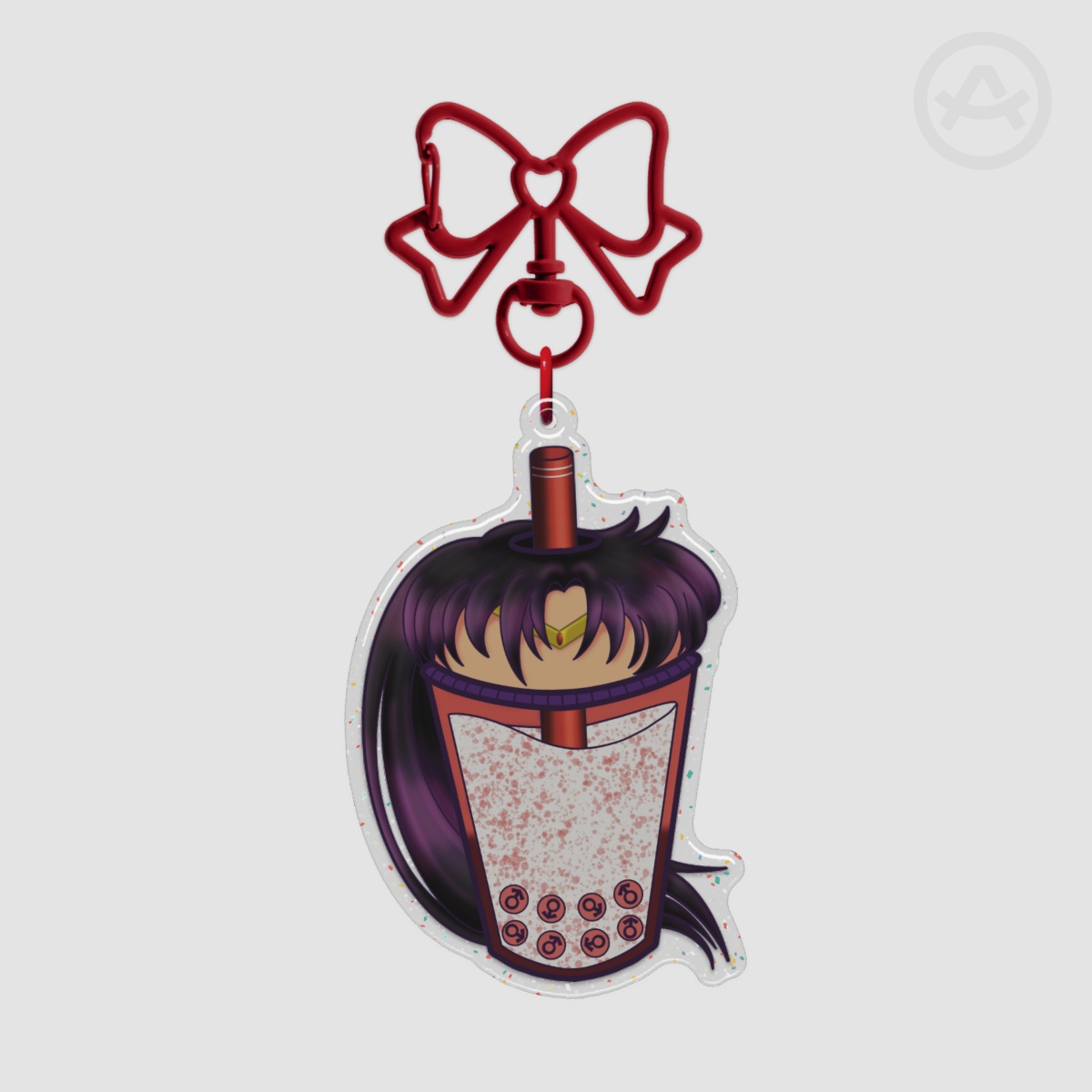 Fiery Guardian Boba Glitter Keychain