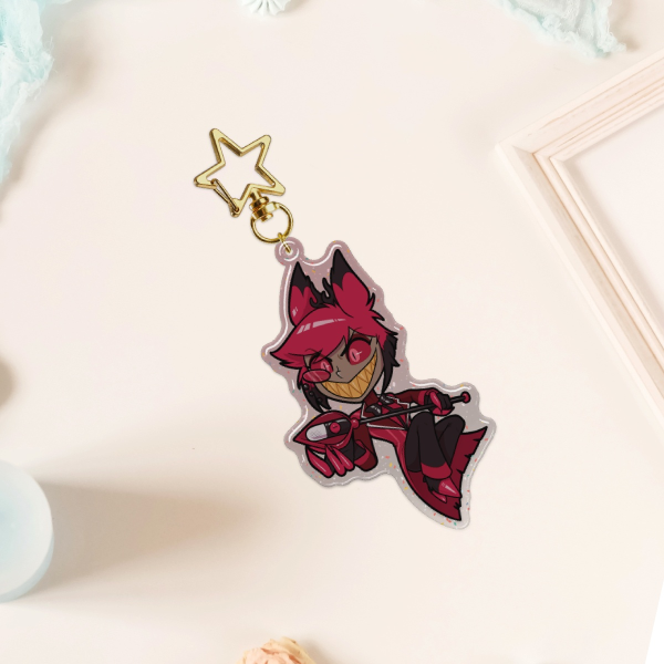 Chibi Alastor Epoxy Glitter Acrylic Keychains