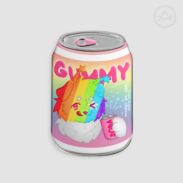 gummy soda can badge