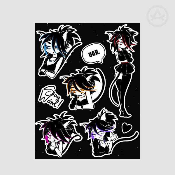 Goth Cat Aligna Sticker Collection