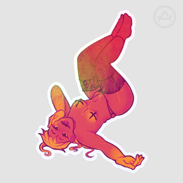 Large Holographic Pinup Die Cut Sticker - Orange