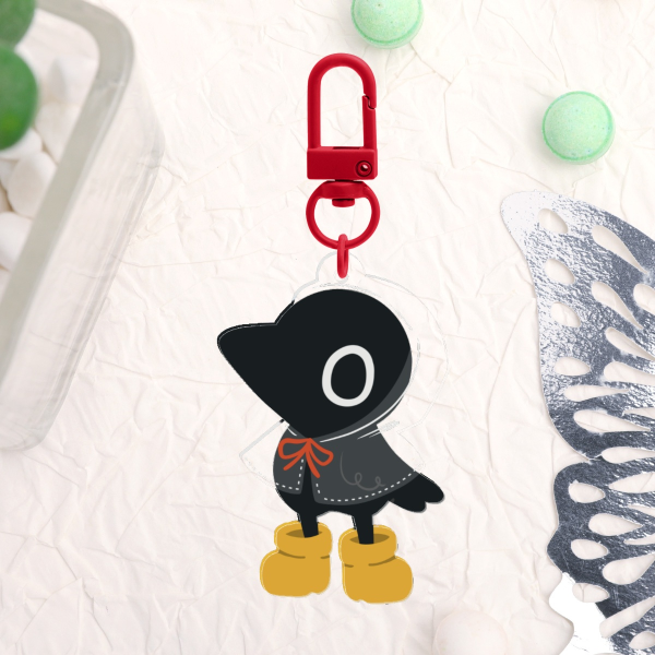 Crow in Transparent Raincoat | Double-Sided Acrylic Charm