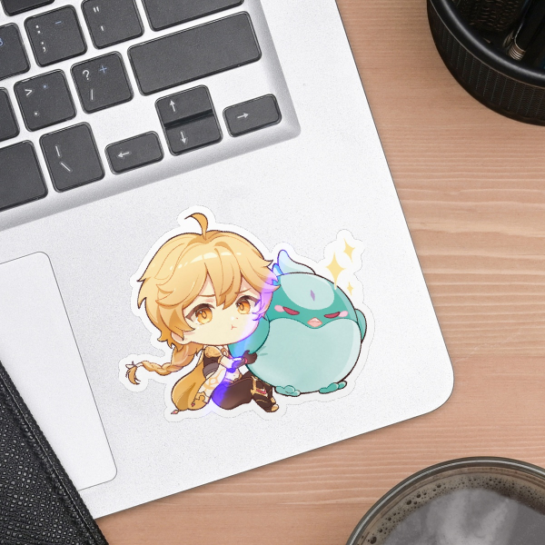 Aether hugging Xiao plush Sticker Holo