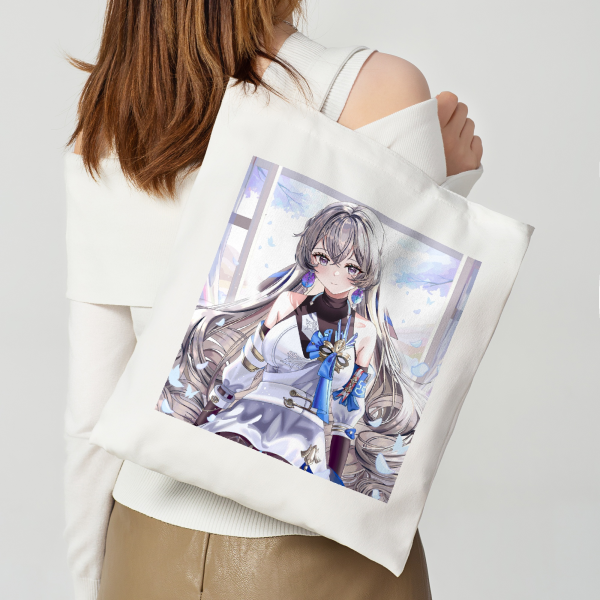 Bronya (Honkai: Star Rail) Horizontal Part-print Canvas Tote Bags - 13.7″x15.7″(35x40cm)