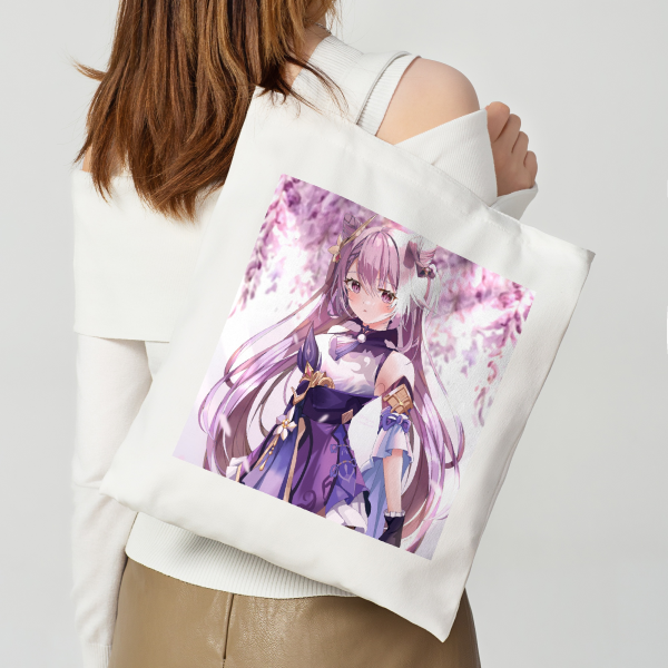 Keqing (Genshin Impact) Horizontal Part-print Canvas Tote Bags - 13.7″x15.7″(35x40cm)