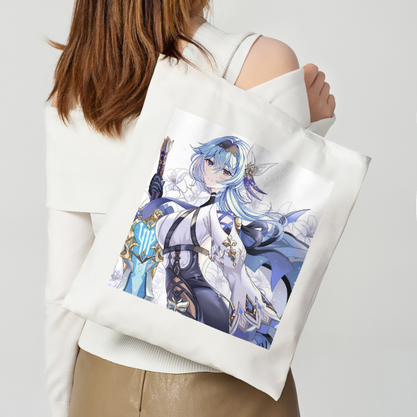 Eula (Genshin Impact) Horizontal Part-print Canvas Tote Bags - 13.7″x15.7″(35x40cm)