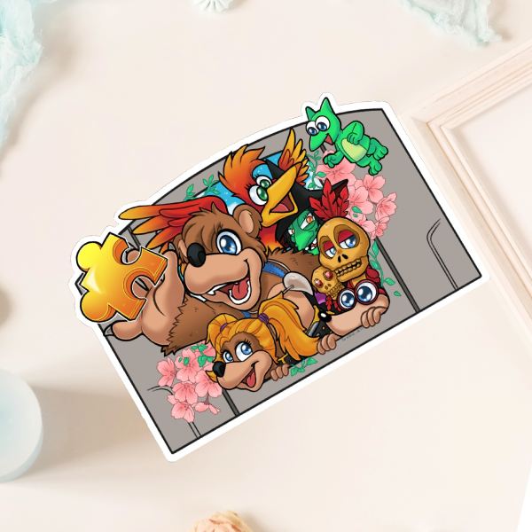 N64 cartridge Bear and Bird Die Cut Stickers