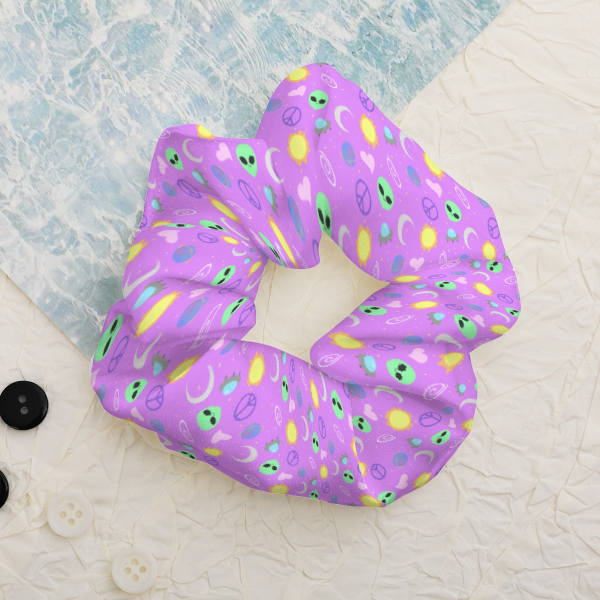 Purple Out Of This World Space Alien Pattern Scrunchie (Round)