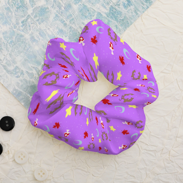 Purple Starry Woodland Pattern Scrunchie (Round)