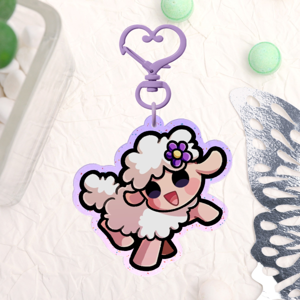 Pluff the Sheep - Colored edge acrylic glitter keychain