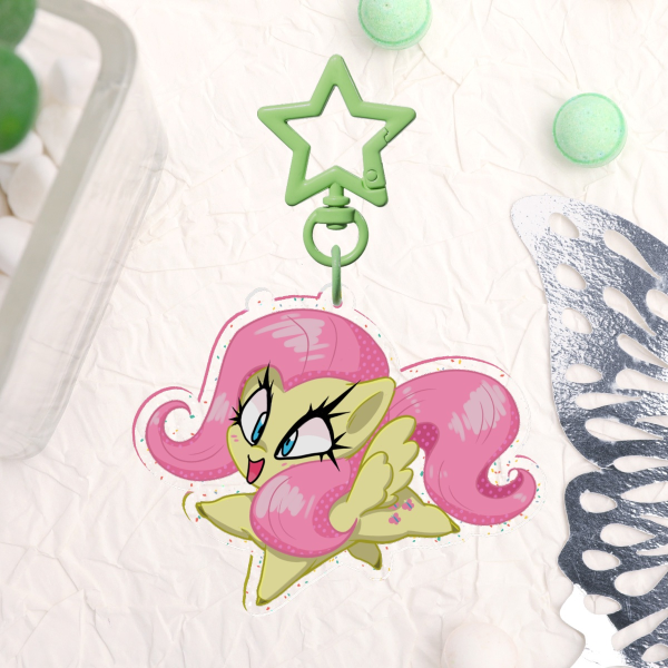 Fluttershy My Little Pony Glitter Acrylic Keychain