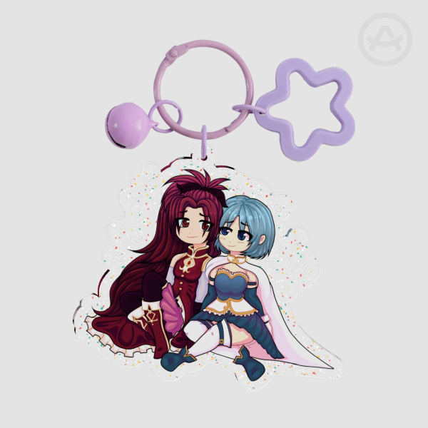 Kyoko and Sayaka glitter acrylic keychain