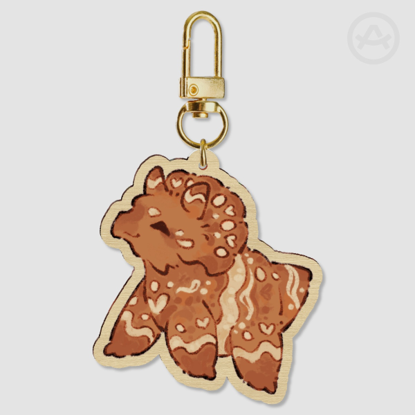 Gingerbread Triceratops Wood Keychain